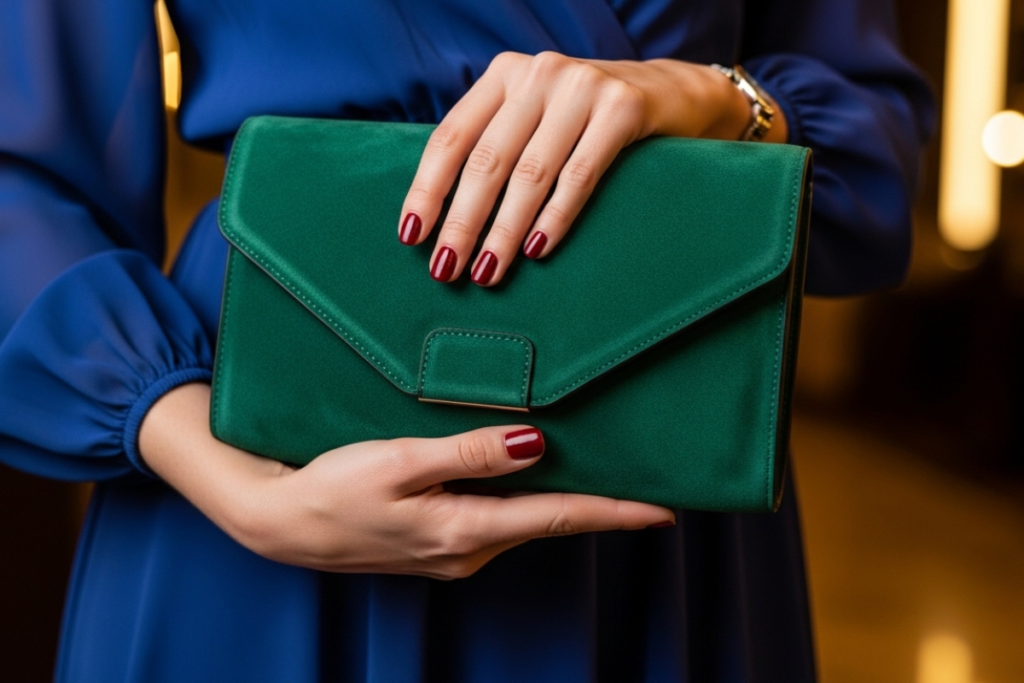 Wildleder-Clutch passt in deine Hand und vervollständigt deinen hübschen Outfit-Look Wildleder Clutch